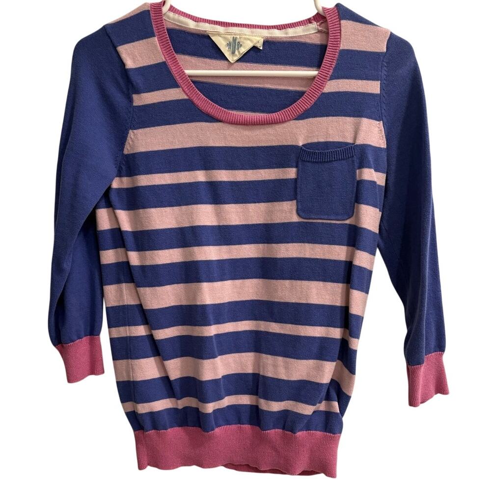 HWR Anthropologie Size Small Purple Pink Striped Cotton Sweater Lightweight